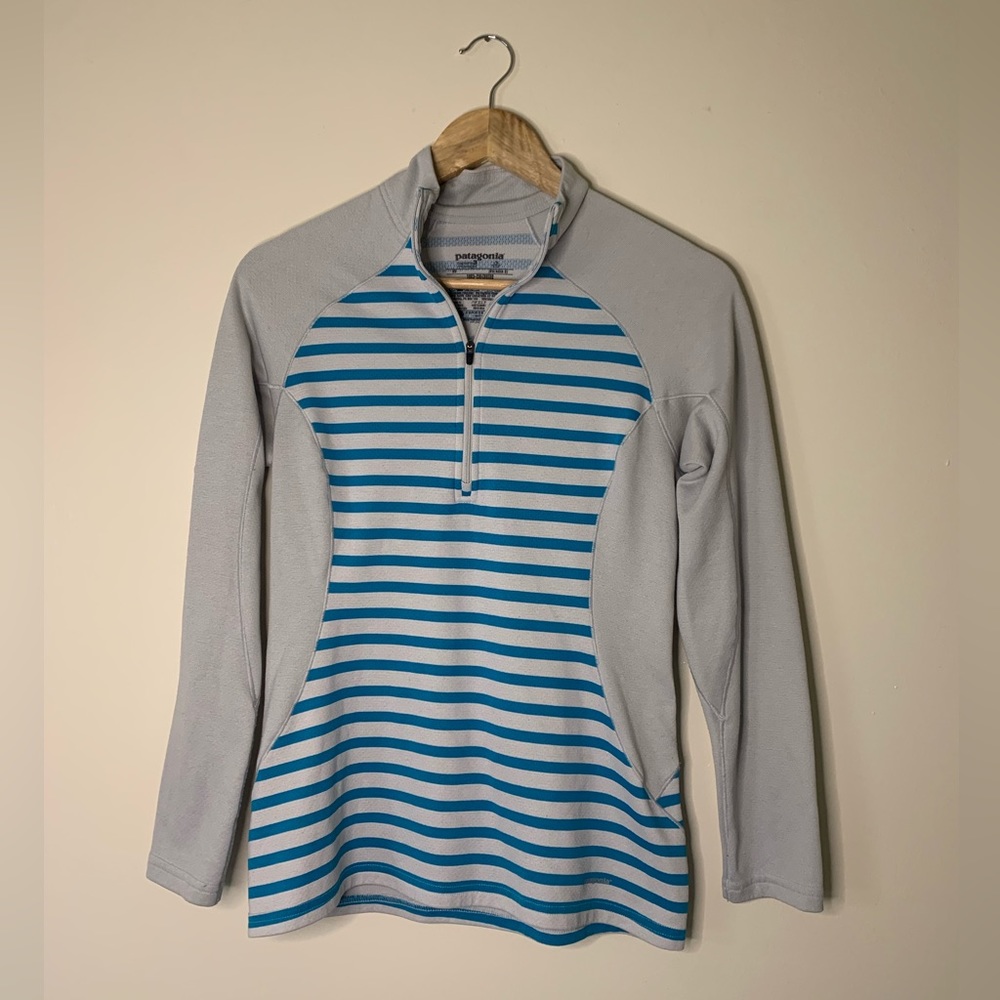 Patagonia Grey & Blue Striped Quarterzip Pullover Size XS